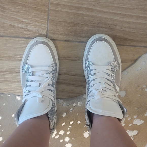 Zadig and Voltaire White Canvas Hitops w Silver Glitter and Suede accents. sz 39 - Picture 7 of 10